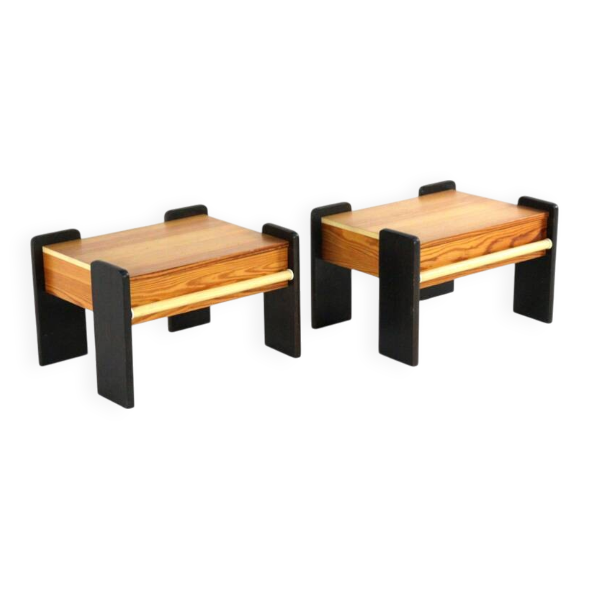 Set of 2 pine bedside tables - vintage mid-century nightstands.