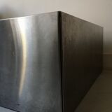 Square block coffee table white glass and metal, cube design 1970