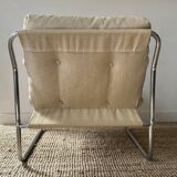 Vintage armchair Gillis Lundgren, beige and chrome canvas, Sweden 1970