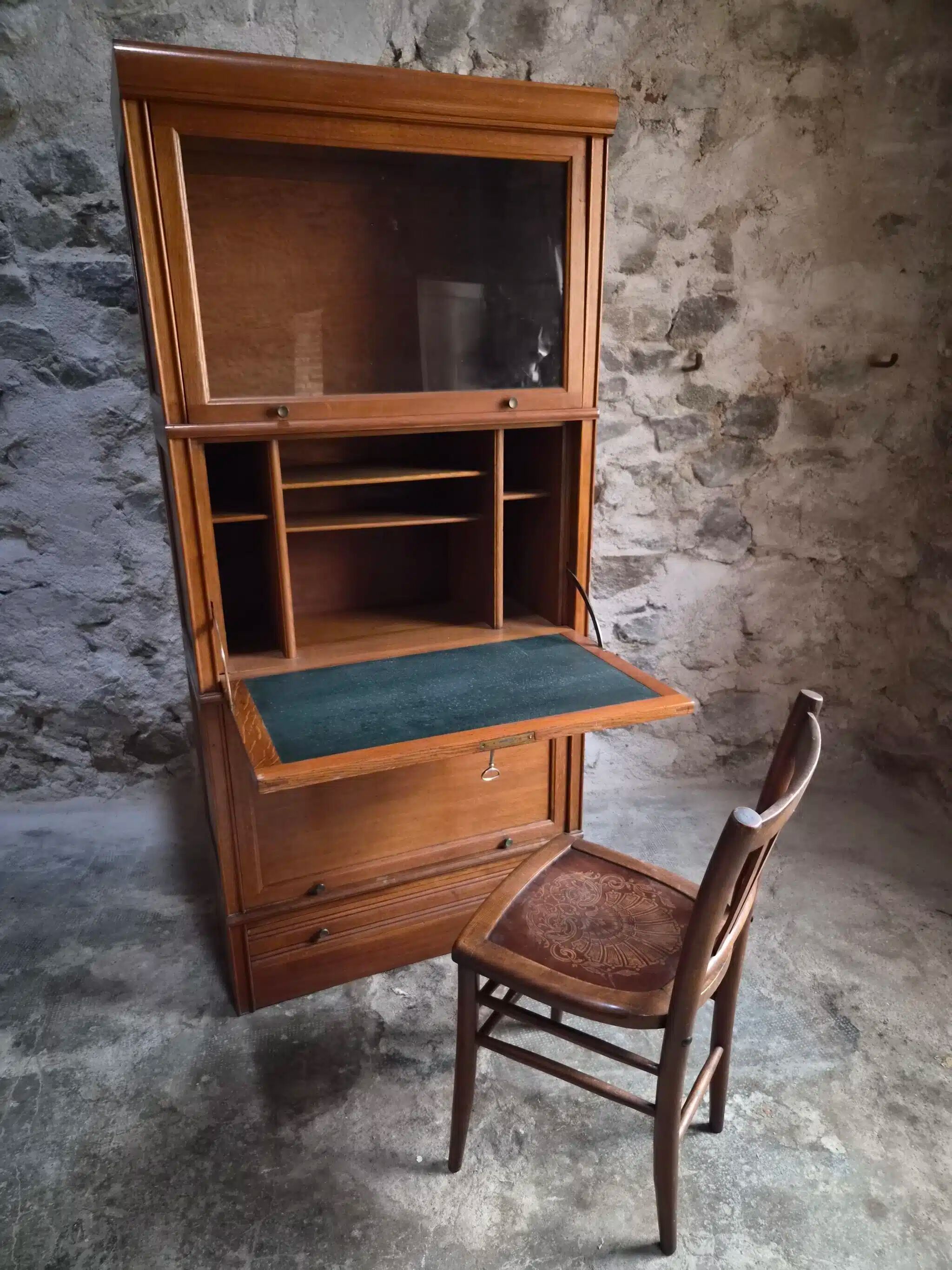 French modular secretary in oak with display case, 1950s.