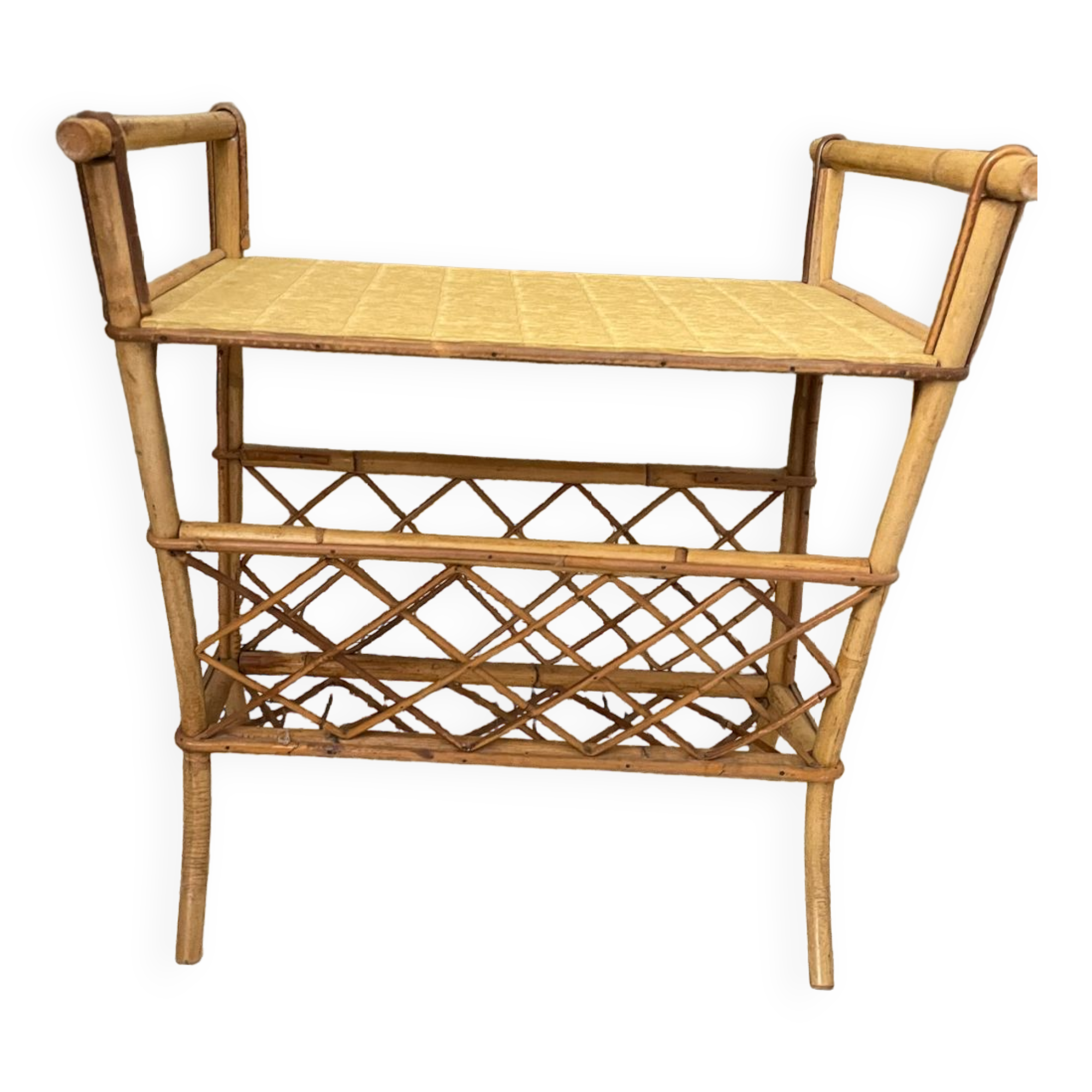 Rattan side table magazine rack