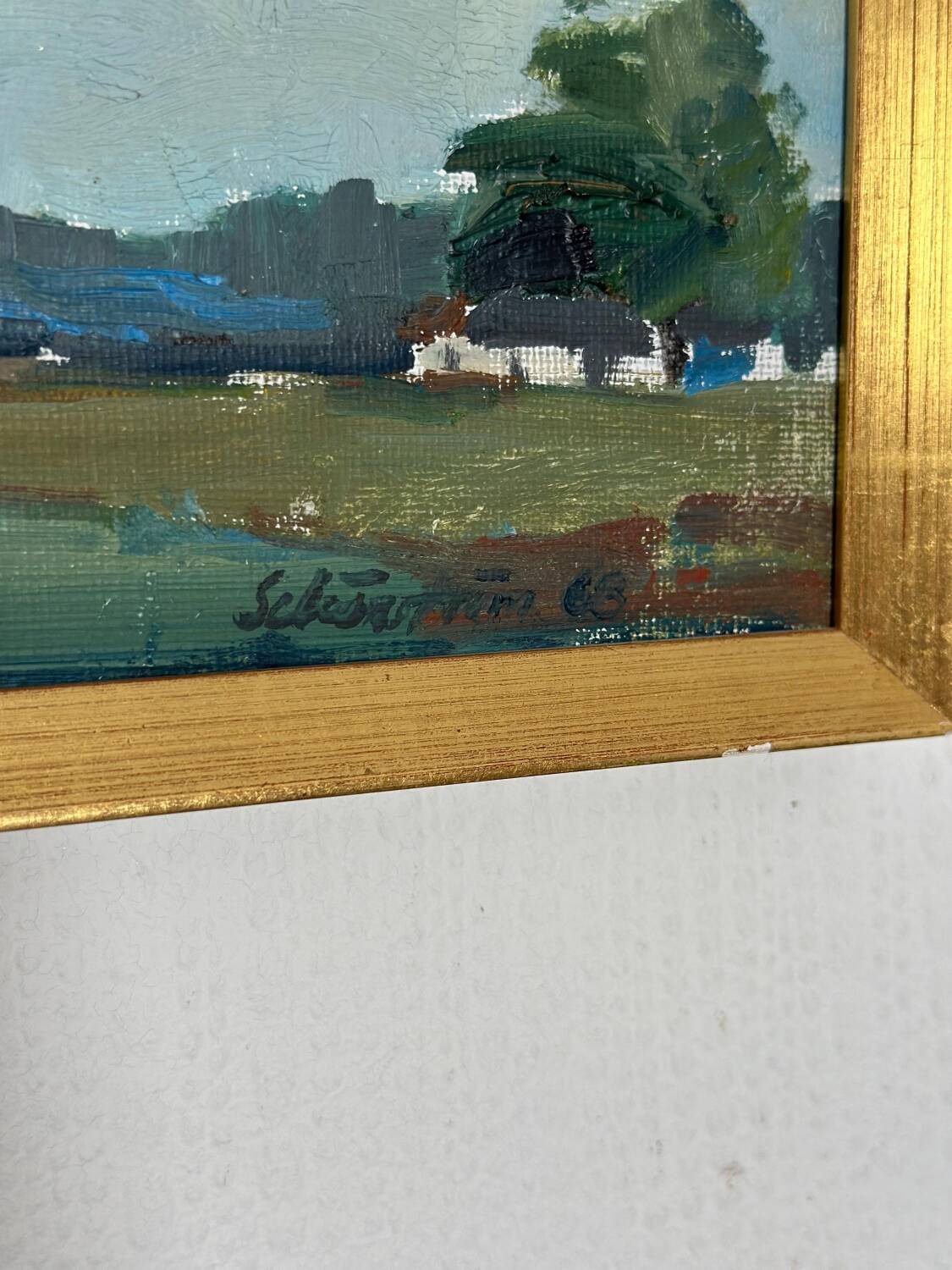 Original Swedish Oil on Canvas – “Landscape with Farms” by Schörström