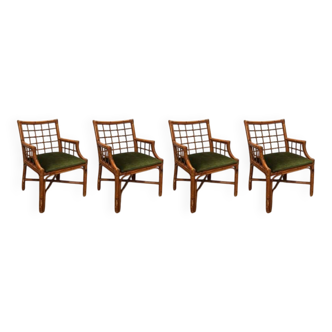 Set of 4 varnished wicker chairs by Roche Bobois from the 1970s.