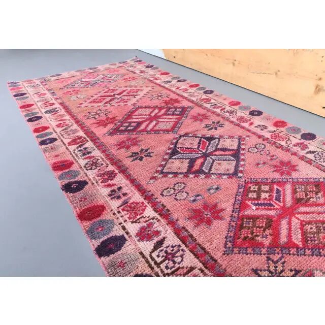 Pink Turkish Hand-Knotted Runner 86x317