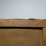 Large painting farm on pond old 19th century signature oil on linen canvas