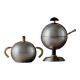 Vintage 1980s set of sugar or jam bowls, stainless steel and brass serving bowls, elegant postmodern tableware, breakfast service, gift idea.