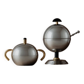 Ensemble vintage des années 1980 de bols à sucre ou confiture, bols de service en acier inoxydable et laiton, vaisselle de table postmoderne élégante, service petit-déjeuner, idée cadeau