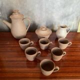 Lot old tea coffee service vallauris style ceramic beige 9p vintage #b843