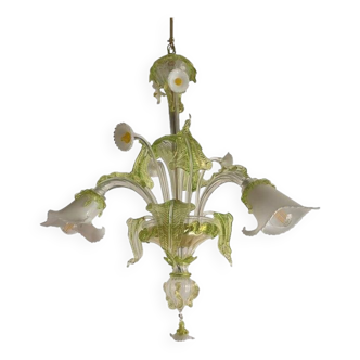 Floral Green Leaves and Milky "Calle" Chandelier