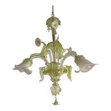 Floral Green Leaves and Milky "Calle" Chandelier