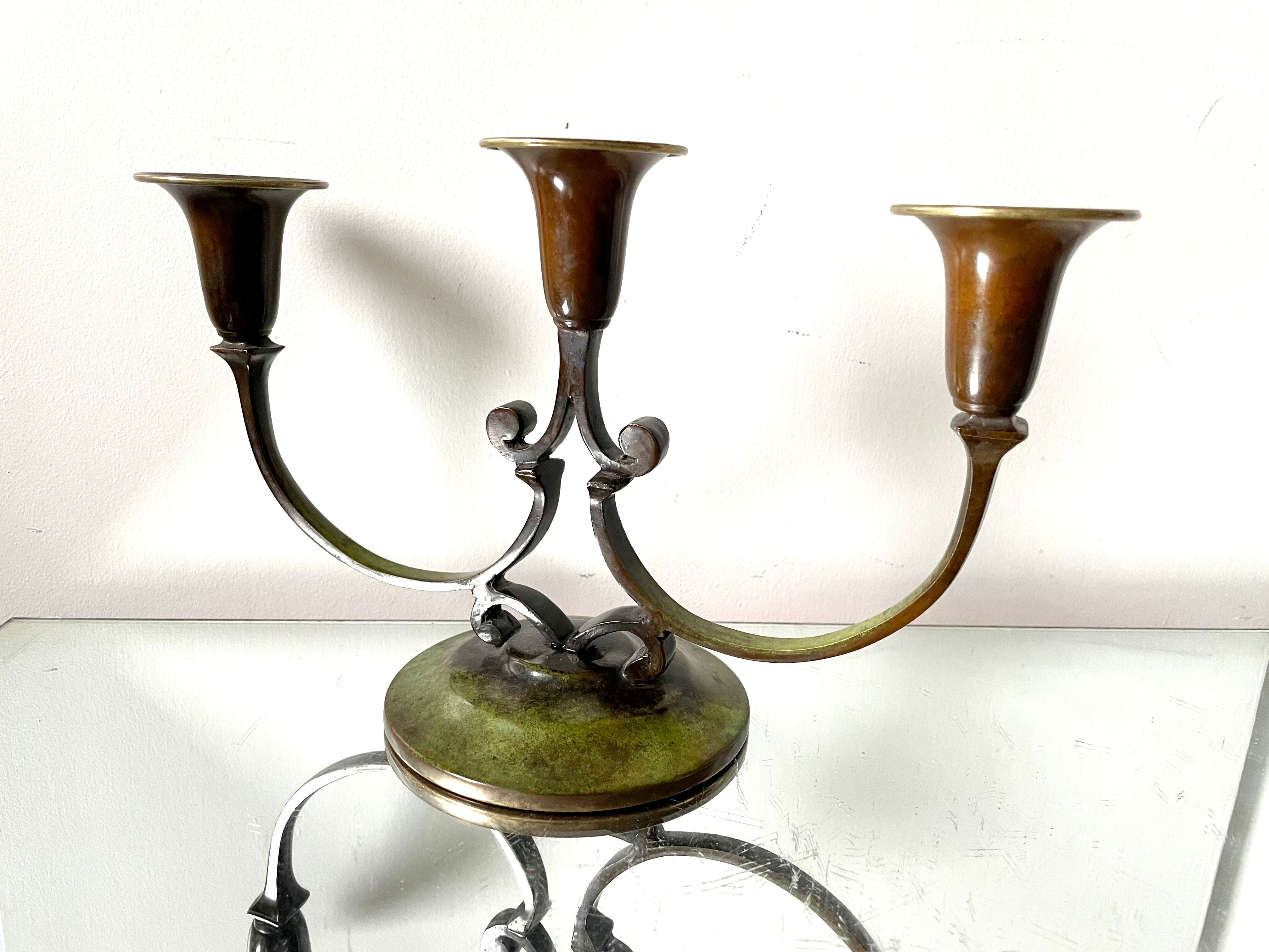 Art Deco Swedish Grace  candleholder in Varnish Verdigris Brass