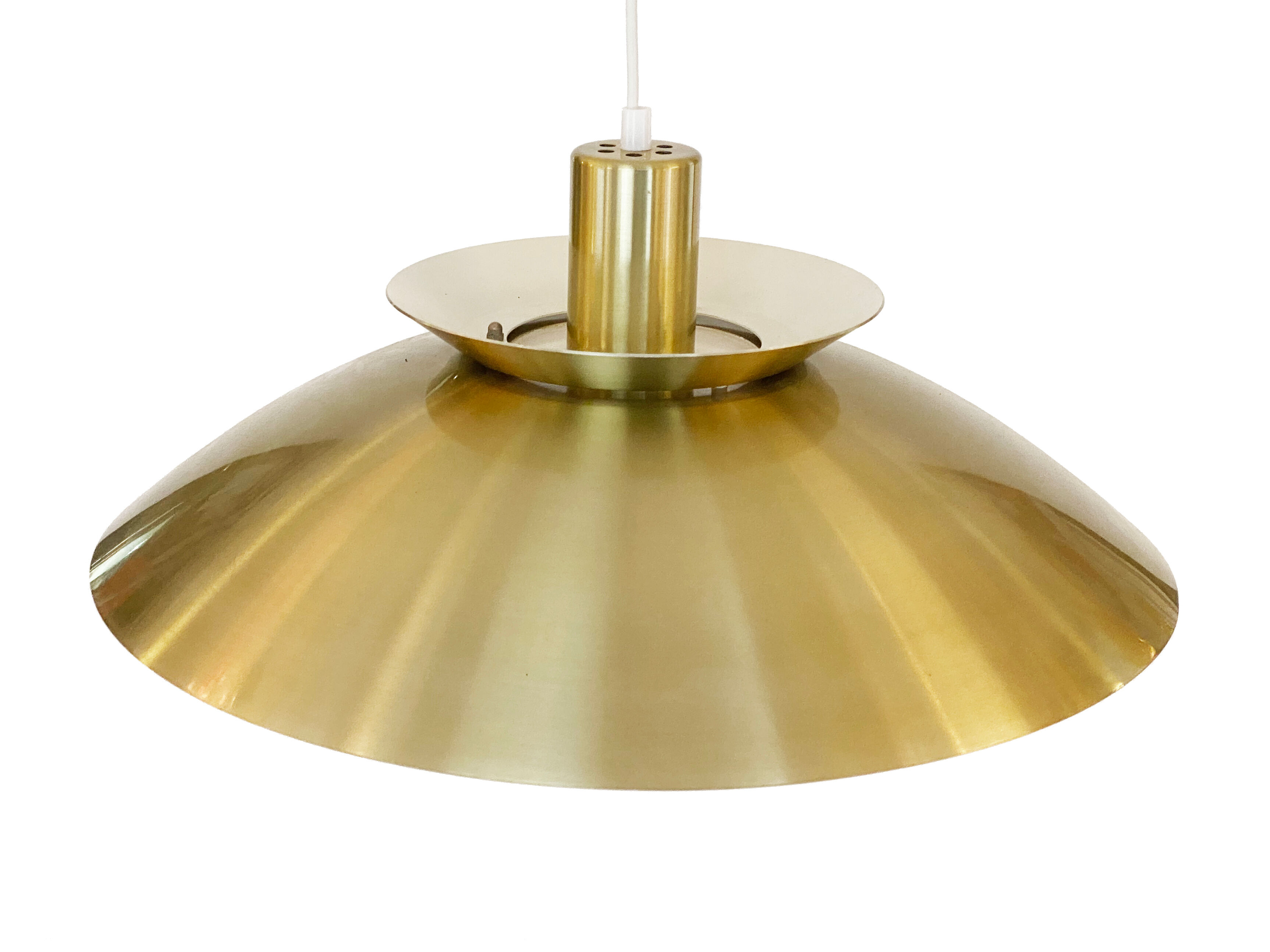Brushed aluminum pendant light with golden finish, Denmark 1970s