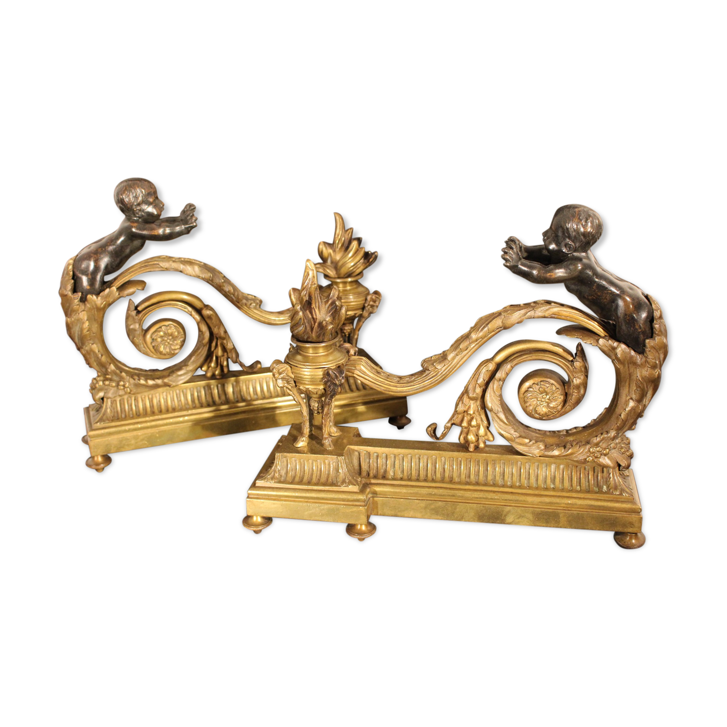 Pair of bronze angel chenets