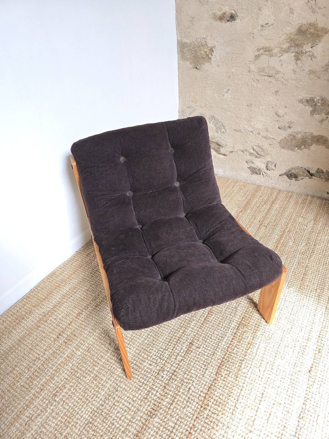 Pine/corduroy armchair