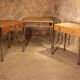 Small dressing table with chrome legs and oak laminate.
