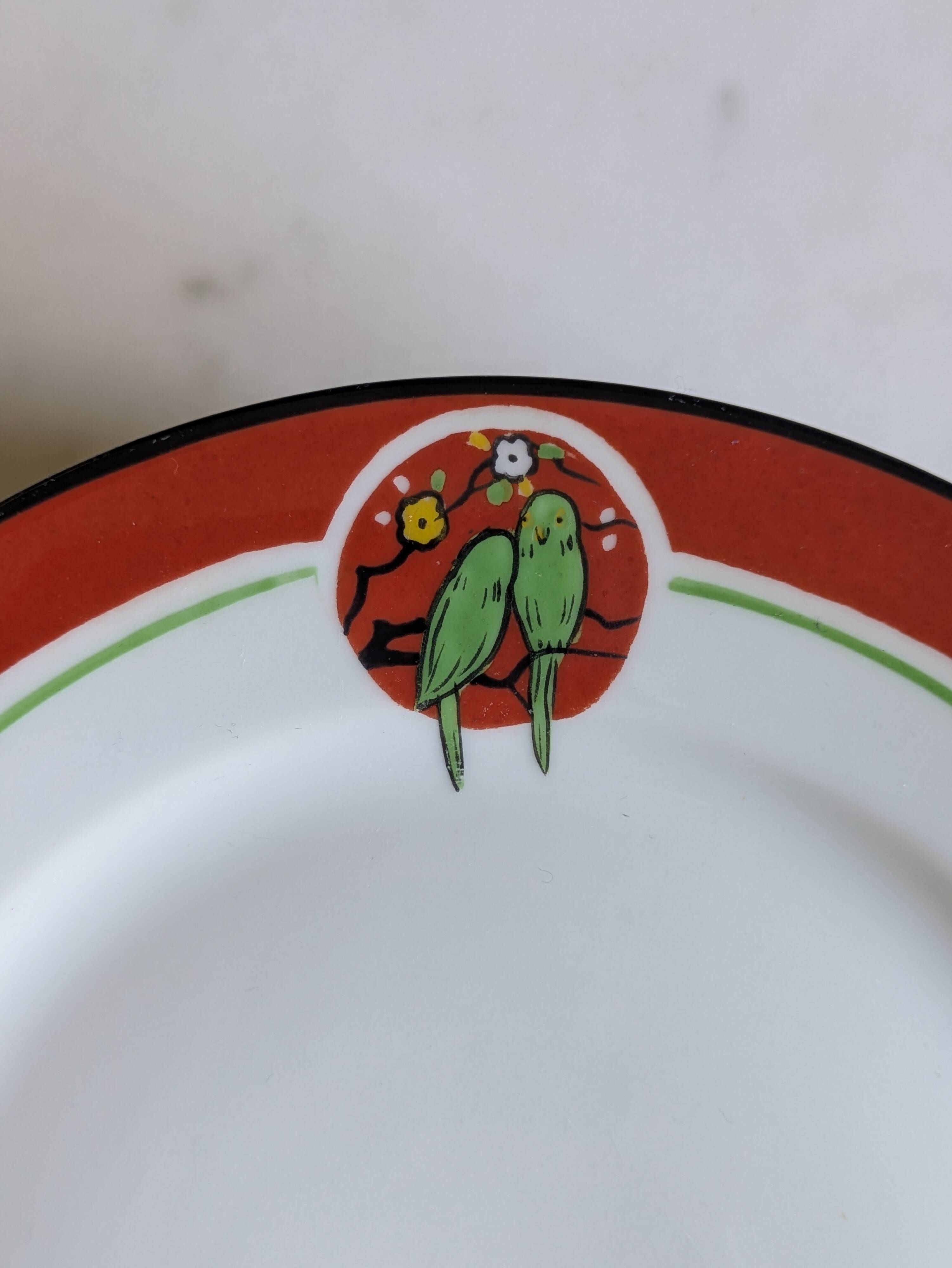 Art Deco dessert plates Henri Delcourt / Boulogne sur Mer / parakeet