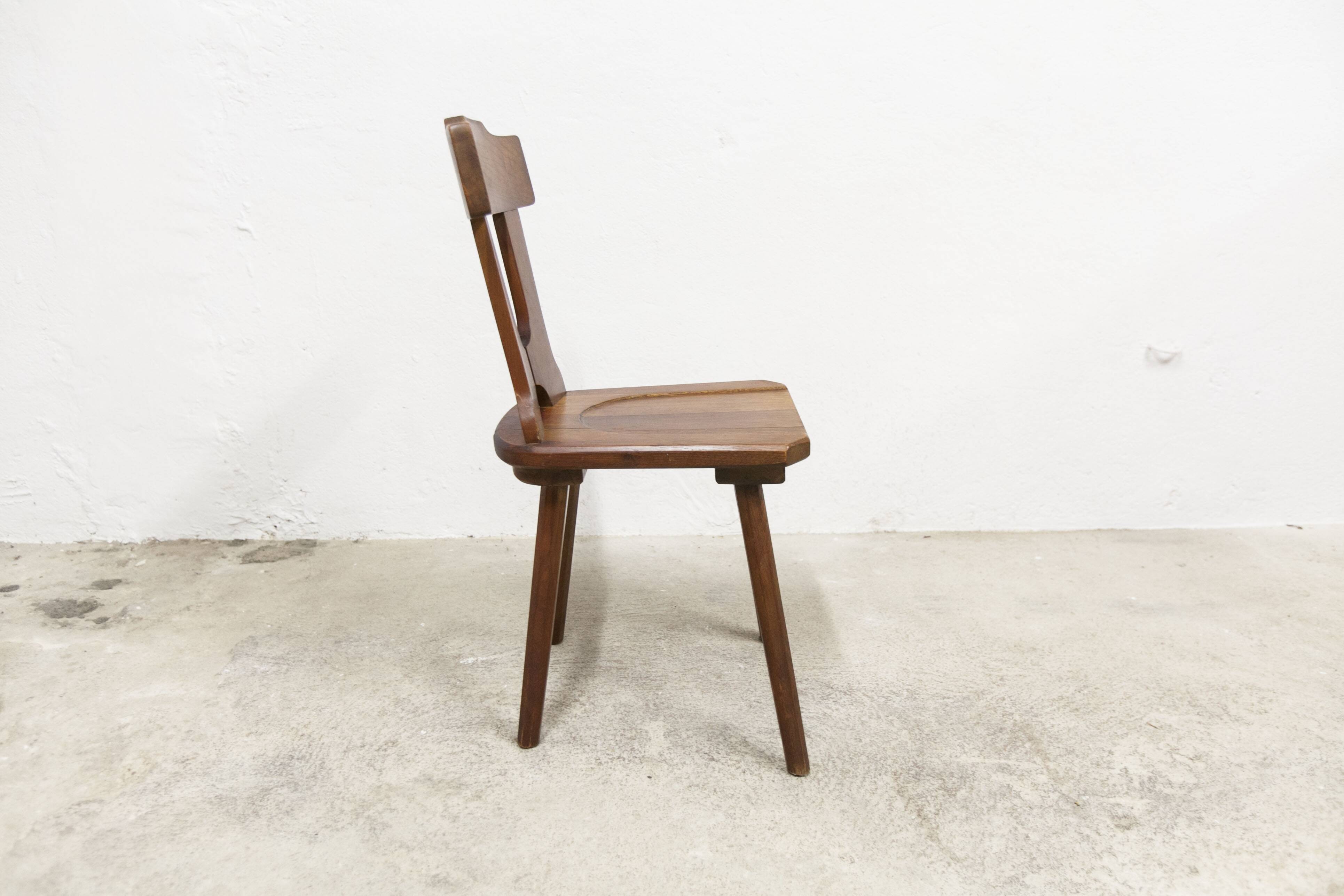 Chaise brutaliste 1960 bois massif