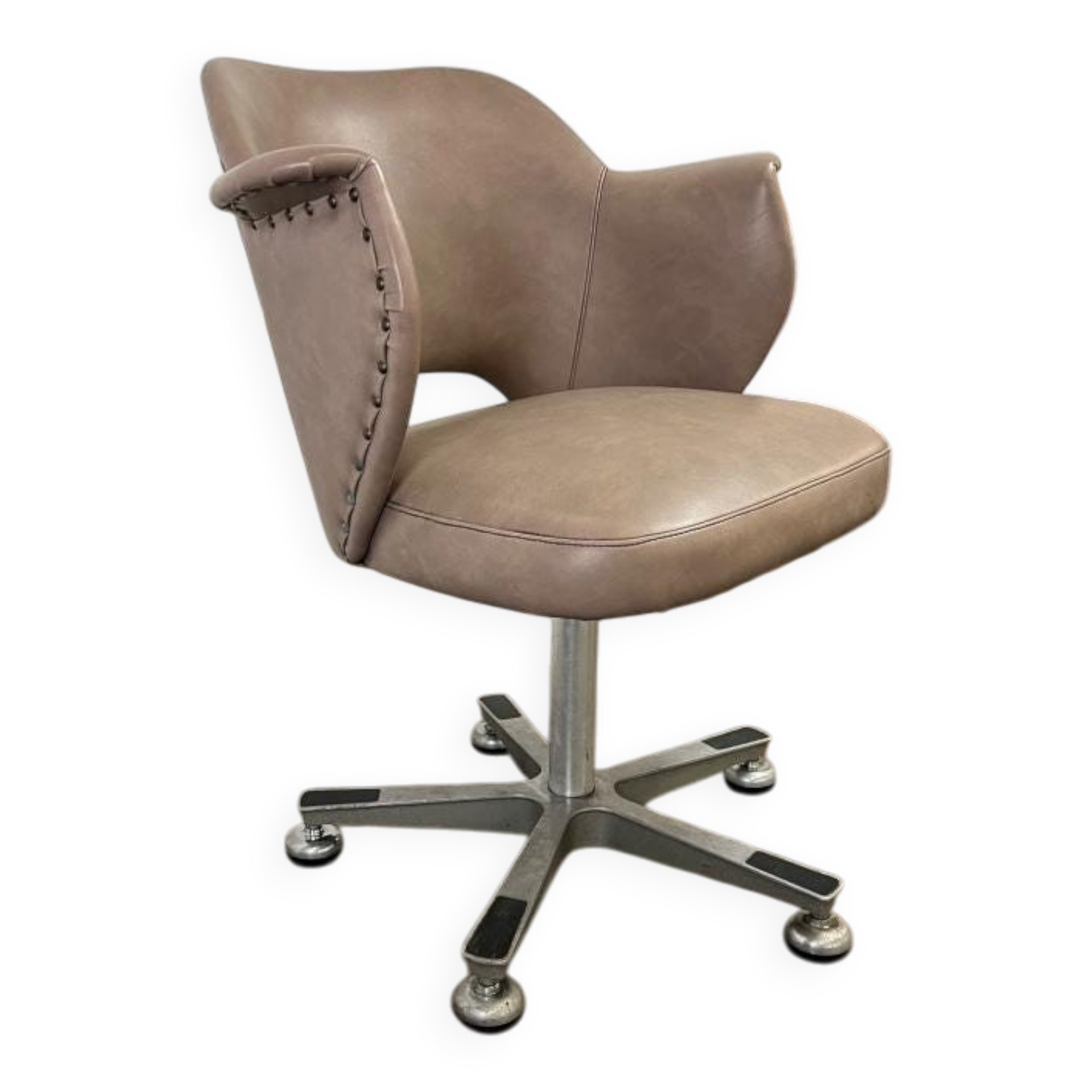 Vintage taupe lounge chair / office chair with chrome frame