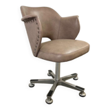 Vintage taupe lounge chair / office chair with chrome frame