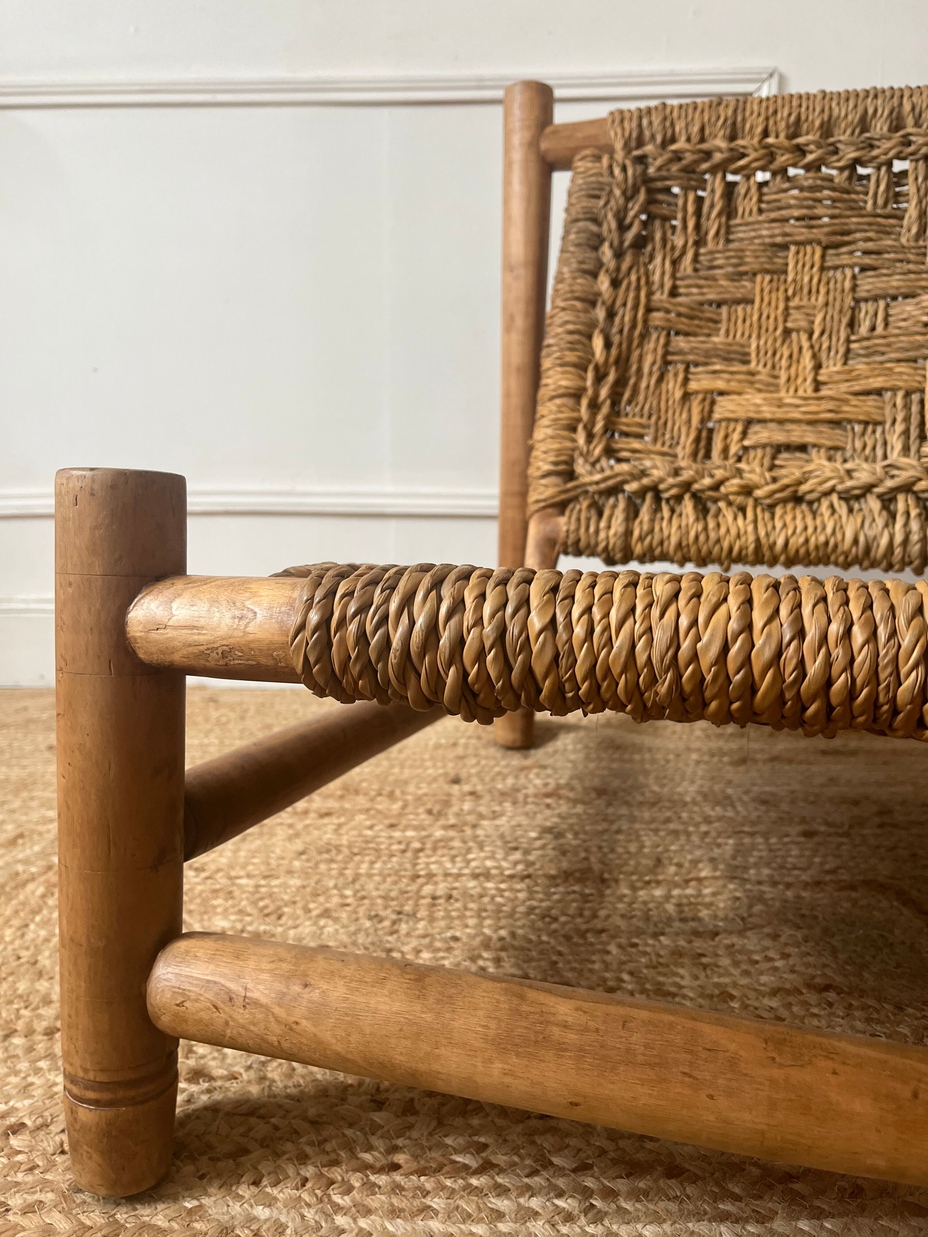 Wood and rope armchair by Audoux and Minnet from the 1950s.