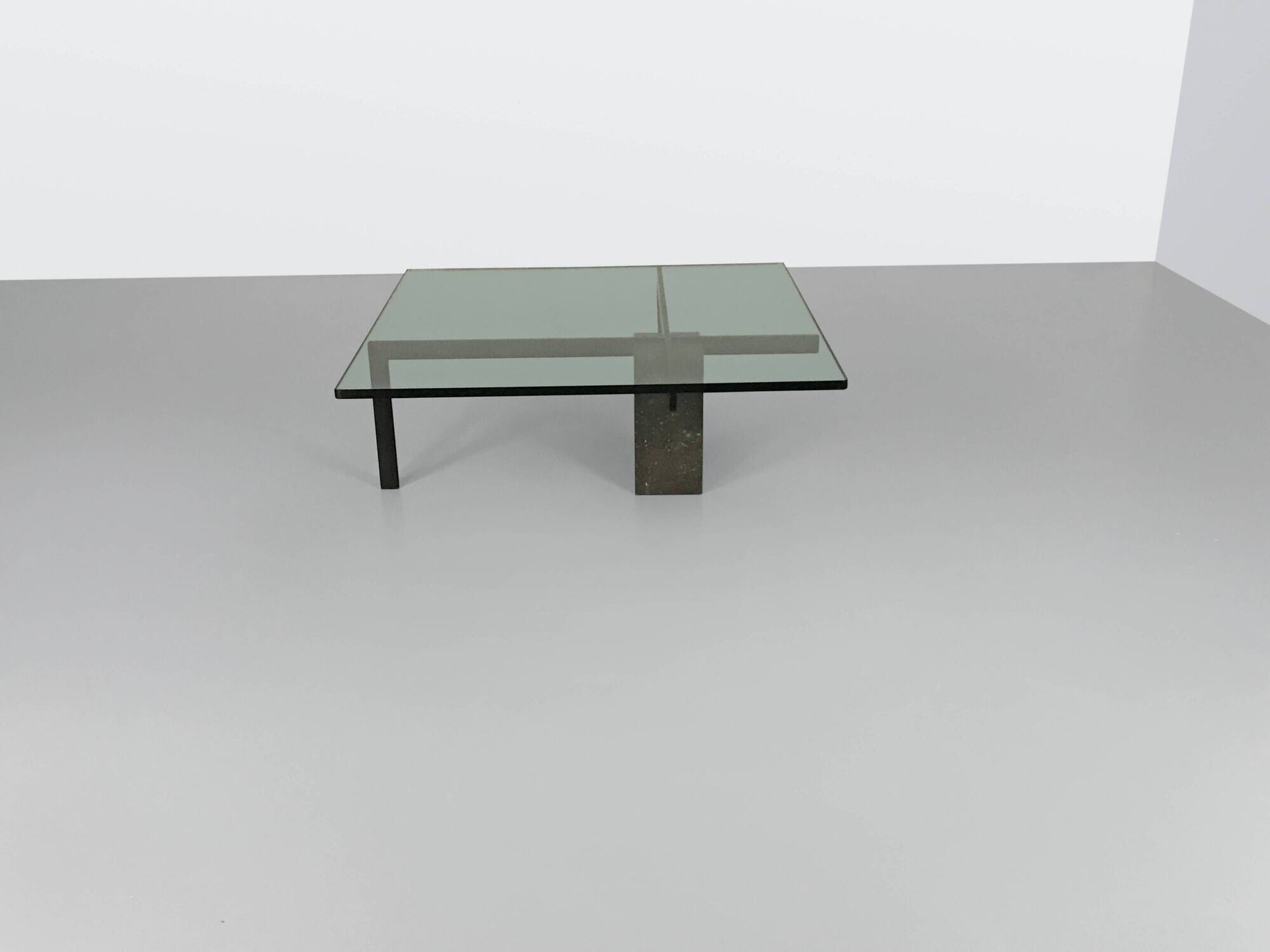 KW-1 glass and travertine coffee table by Hank Kwint for Metaform 1980s