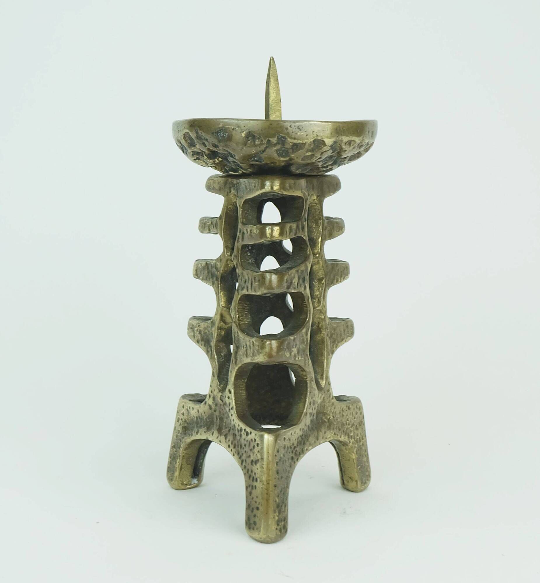 Outstanding 1960s 70s mid century brutalist brass candleholder for one big candle