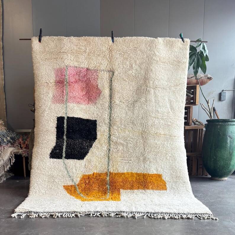 Grand tapis marocain - tissé à la main en pure laine berbère - 3X2m