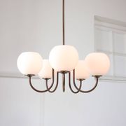 Vintage Italian Brass and Opaline Chandelier in Copper Color, 70s