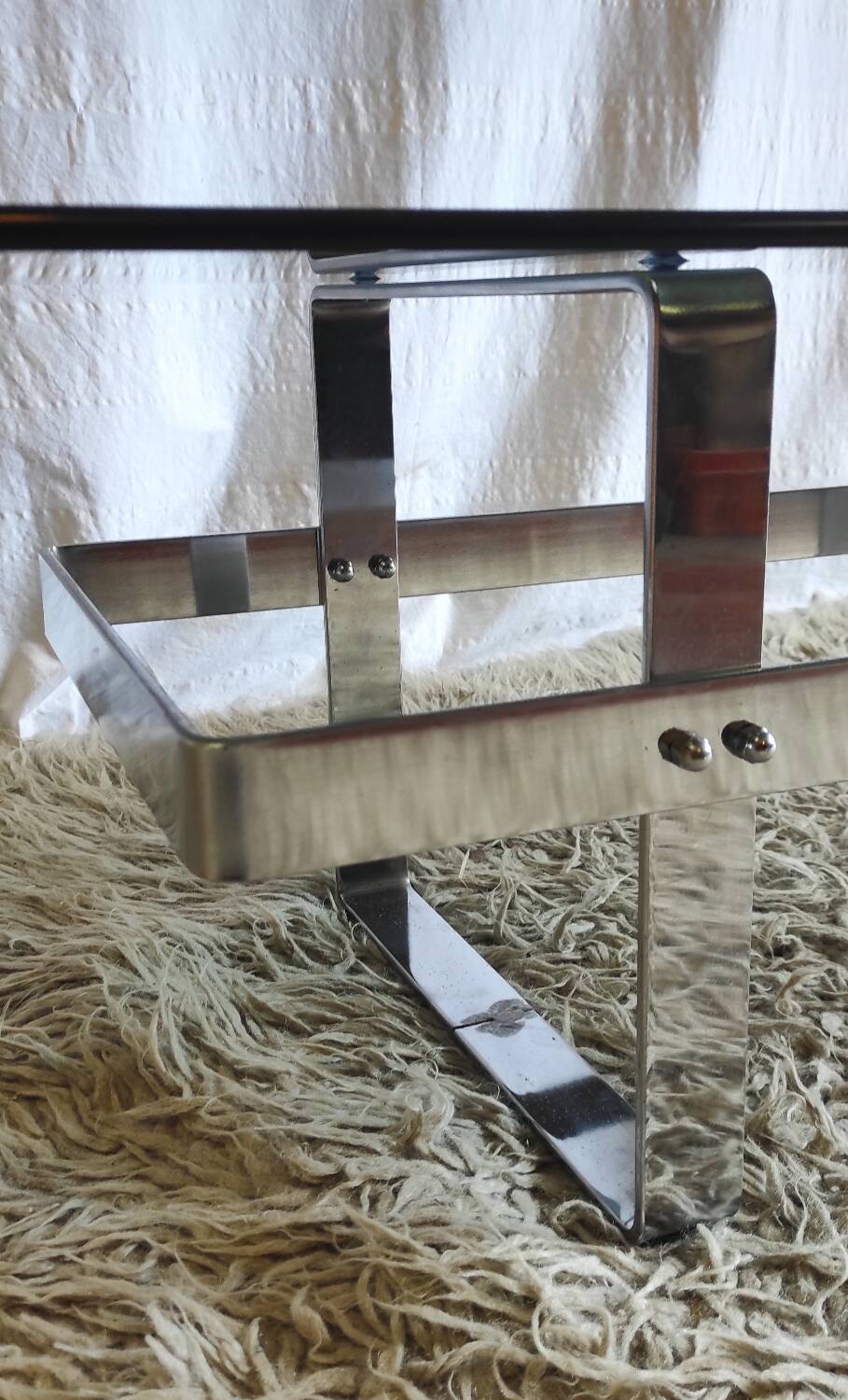 Designer coffee table in chrome metal and smoked glass - 70s/80s