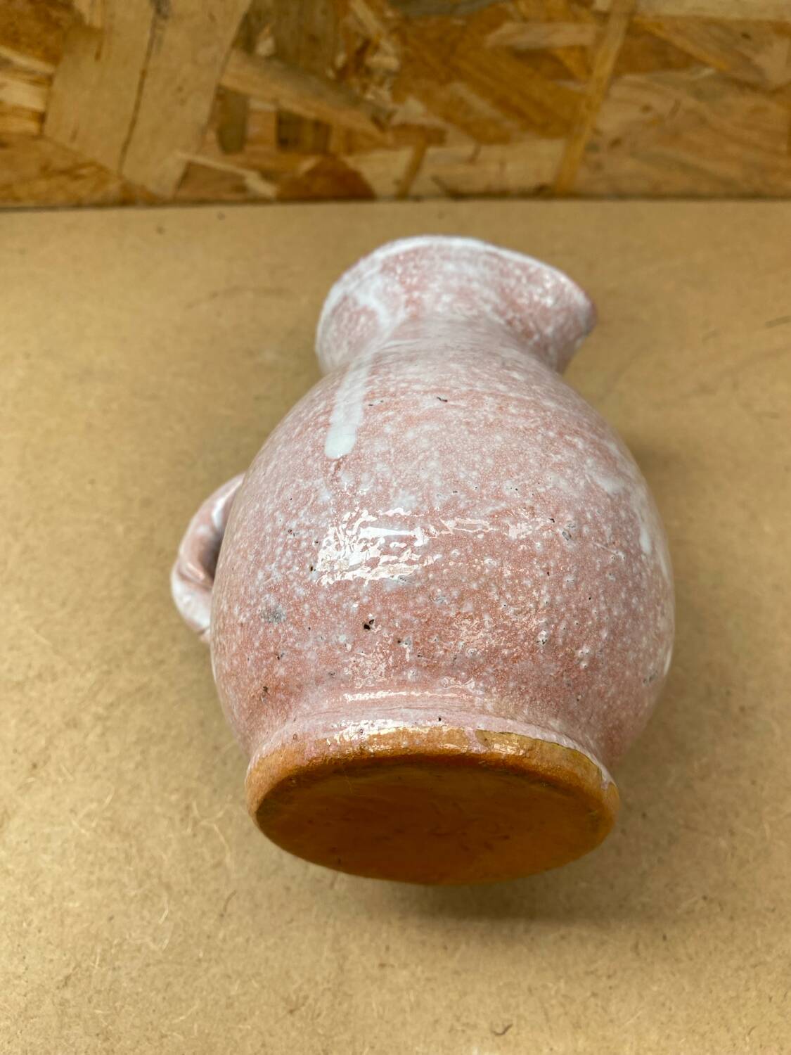 Antique white & pink ceramic pitcher 60s vintage