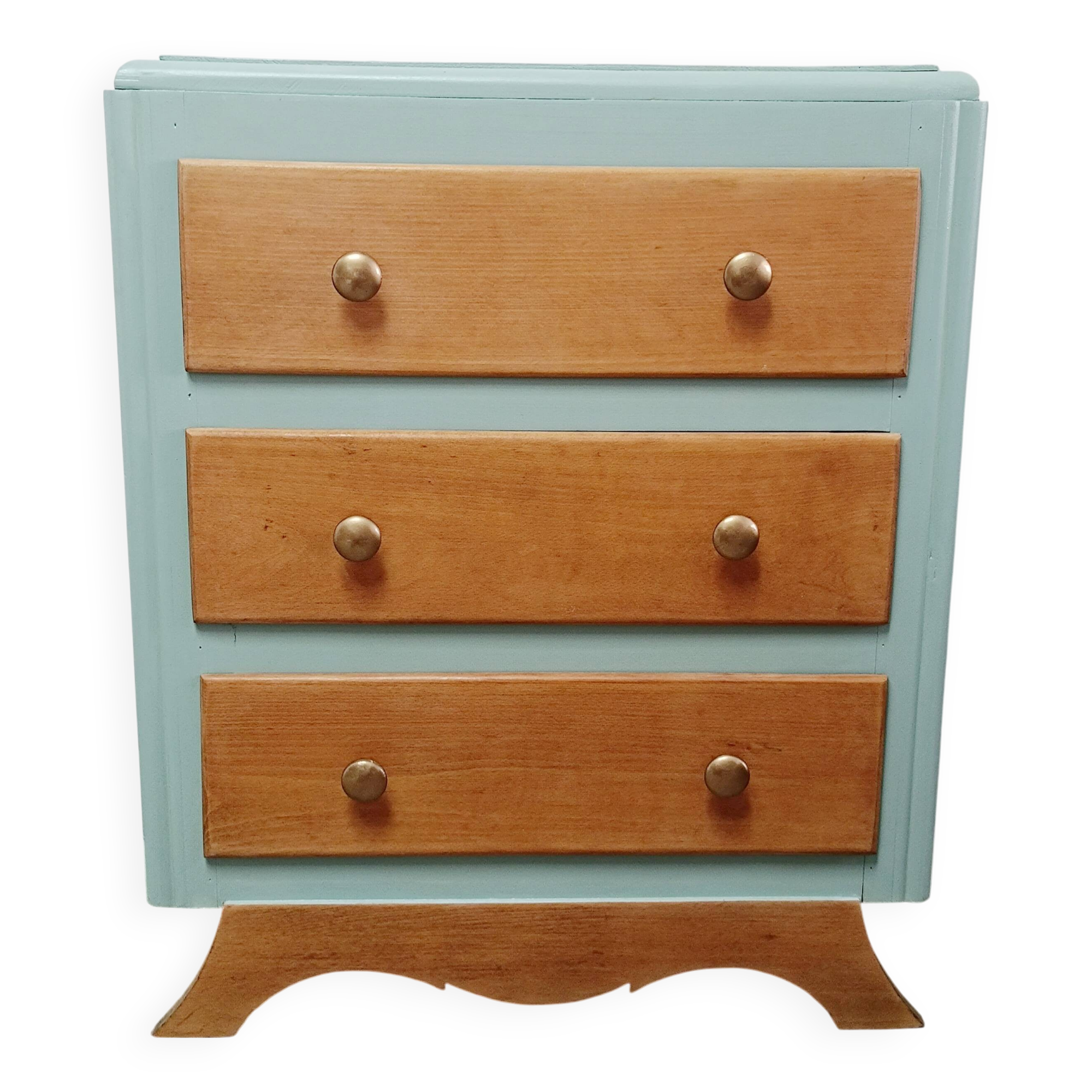 Small 3-drawer chest of drawers, green and wood