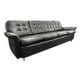 Vintage XL black leather four-seater sofa