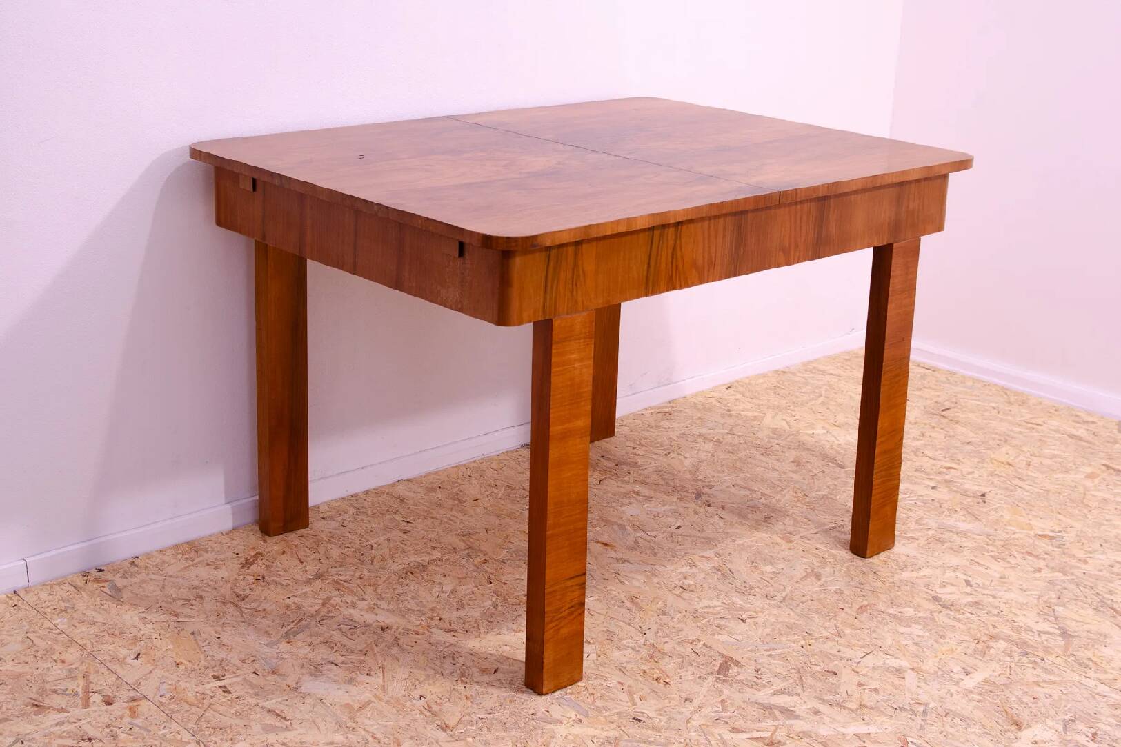 Walnut adjustable dining table, 1930s, Czechoslovakia