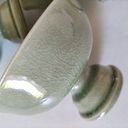 Ensemble 4  coupelles artisanales en céramique – émail céladon & style raku