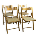 Foldable Italian chairs (set of 4) in beech and rattan 1980