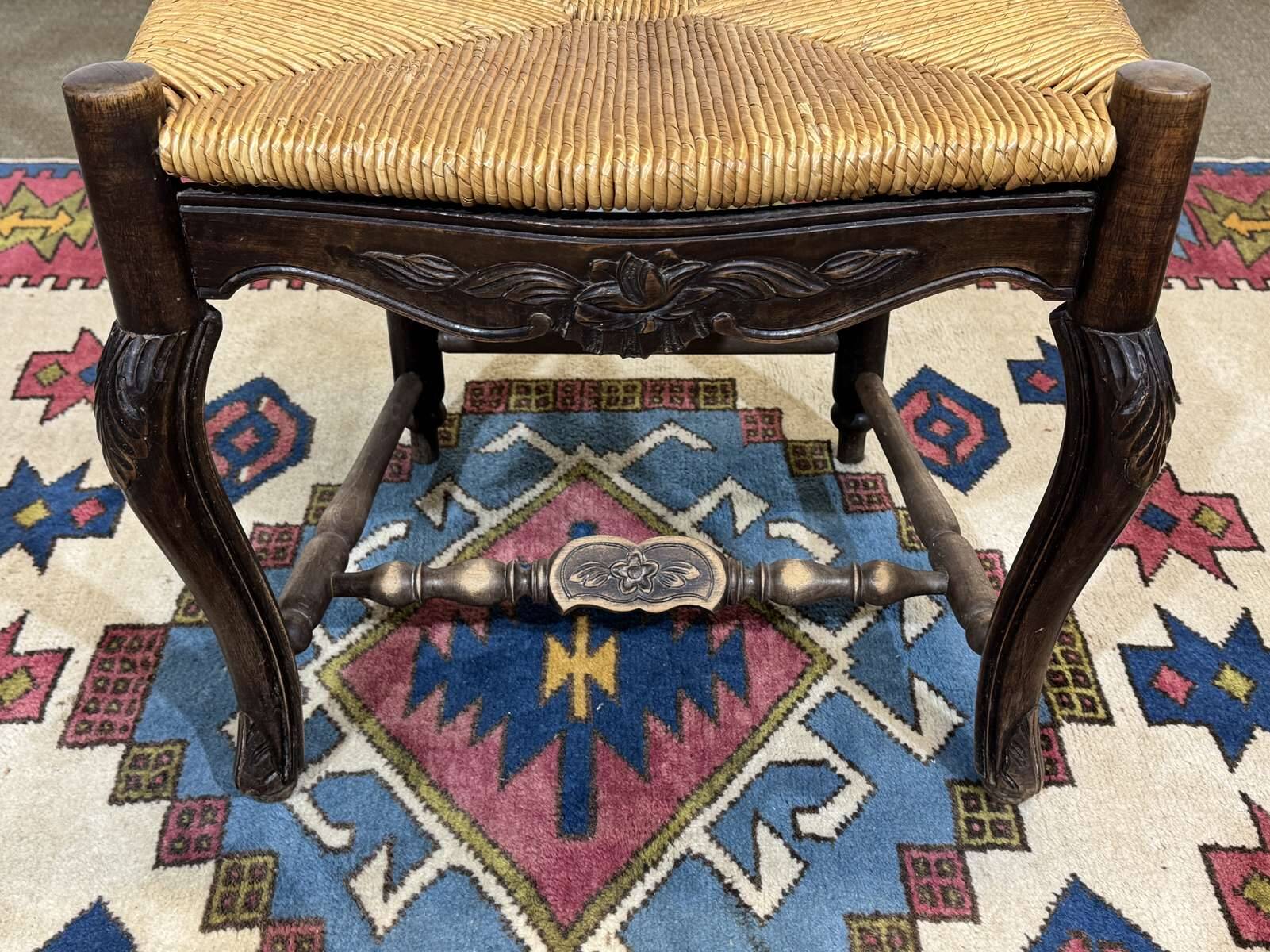 Set of 7 Louis XV style beech chairs with straw seats.
