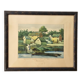 Watercolour painting on paper Madagascar Malagasy Village Signed R Rakoto