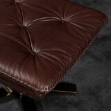 Vintage Mid-Century Scandinavian Modern Brown Leather Executive Swivel Chair & Ottoman, 1970s