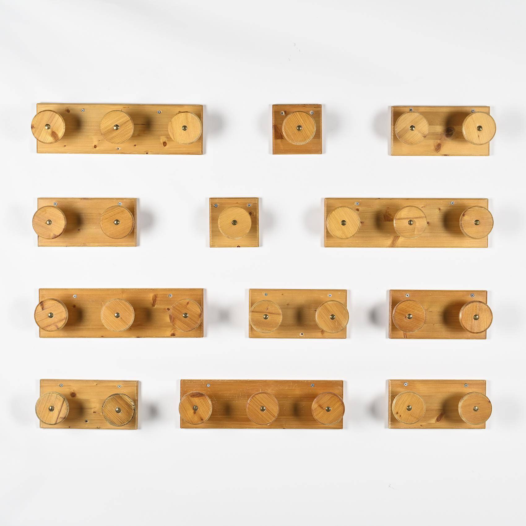Set of solid pine wall hooks, France, circa 1970