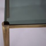 Table basse carré en verre et laiton 1980 édition originale
