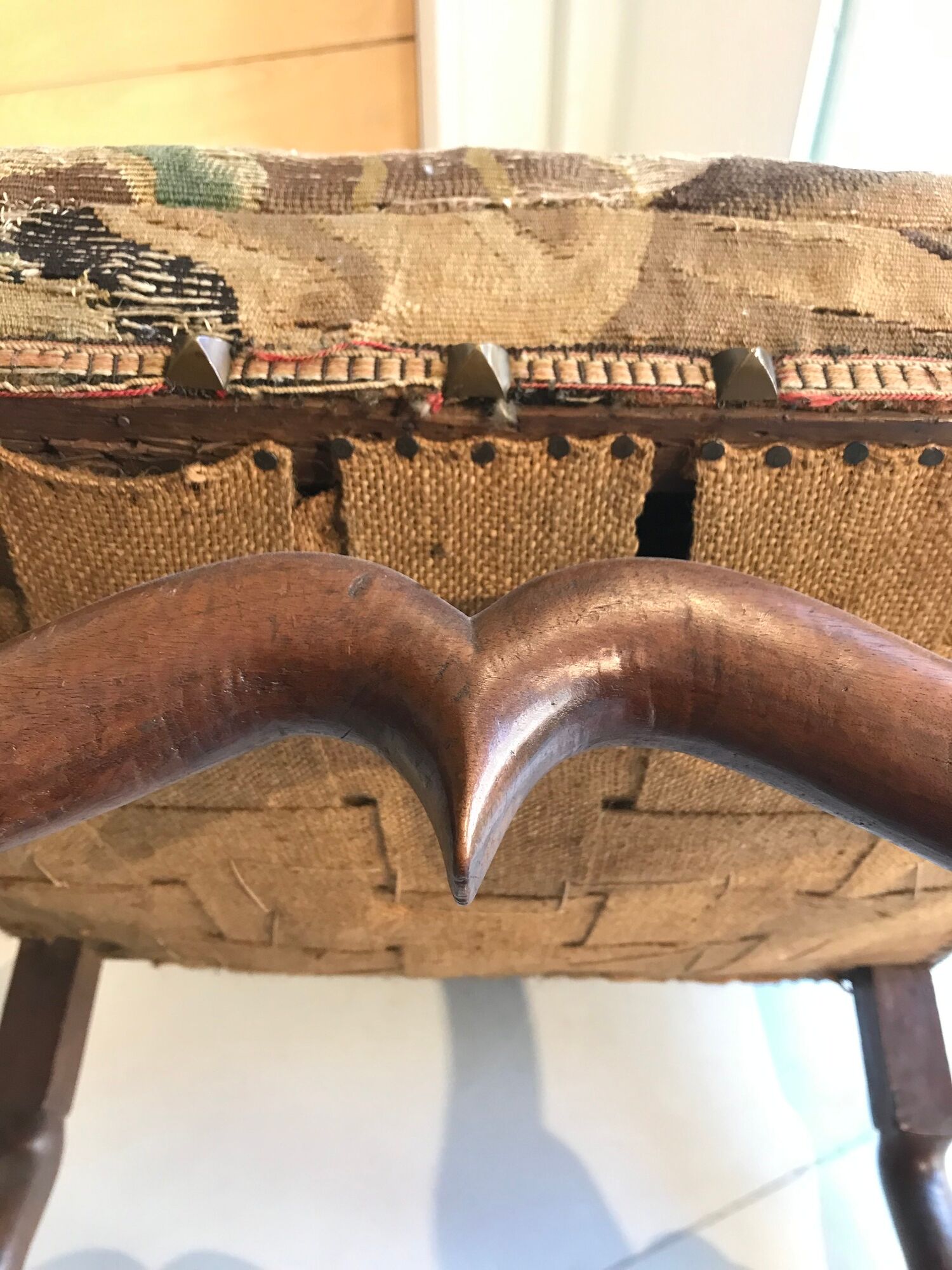 Louis XIII armchair called sheep's bones with aubusson tapestry