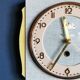 Vintage formica clock square silent wall clock "FFR yellow green"