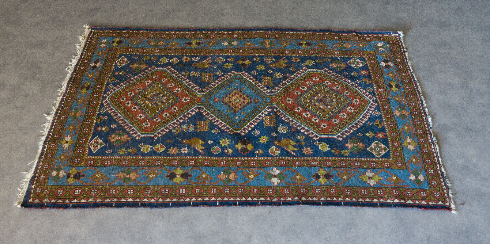Oriental carpet 152 x 110 cm Blue background Handmade XXth