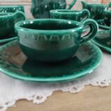 Coffee or tea set 14 pieces in emerald green earthenware José Pobert
