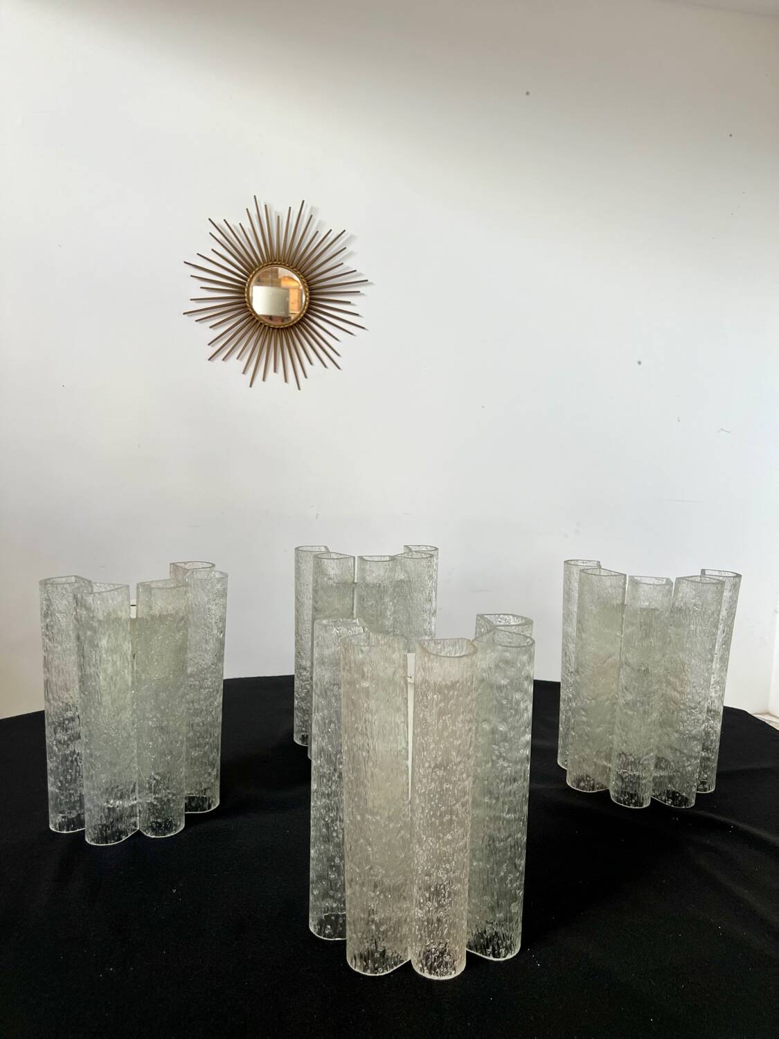 Set of 4 large doria wall lights in glazed glass design from the 60s vintage 3 lights