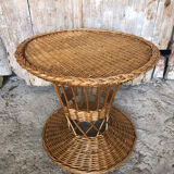 Table basse diabolo en osier tressé vintage #a040