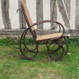 Rocking chair with vintage wood and canework