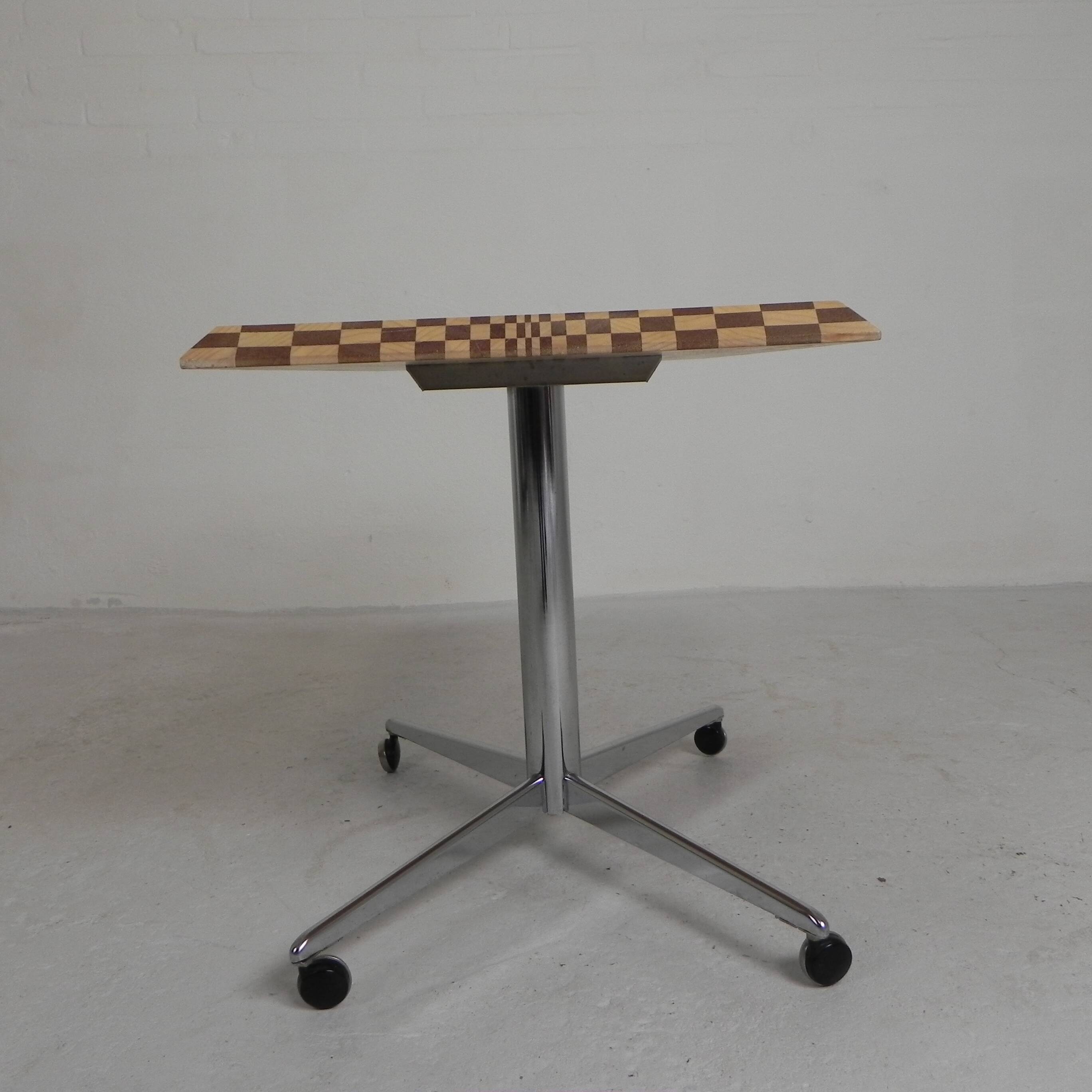 Coffee table made from hundreds of wooden blocks in a psychedelic pattern, 1990s.