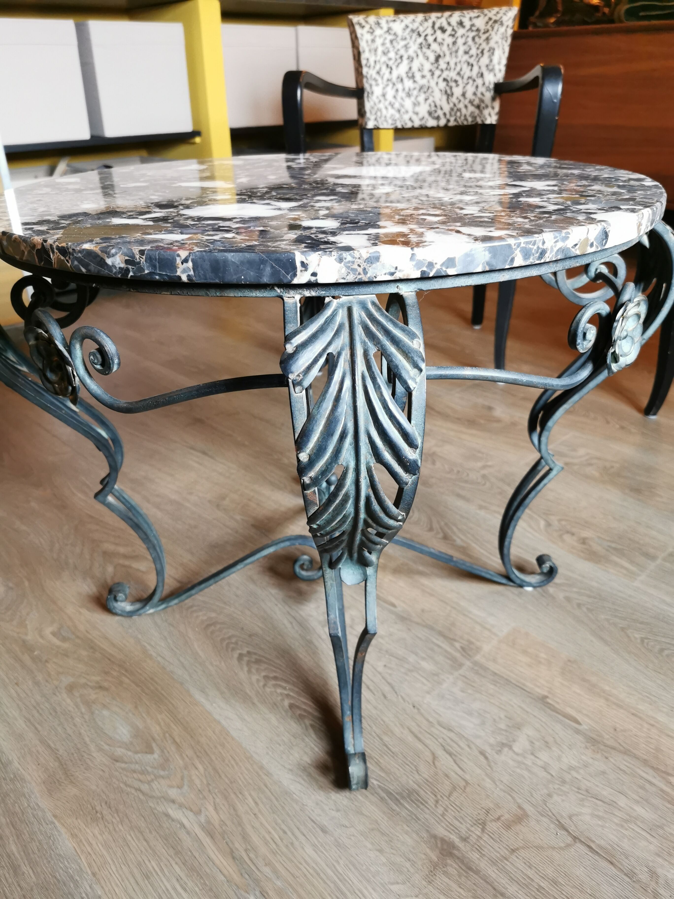 Art deco wrought iron and marble coffee table 40s