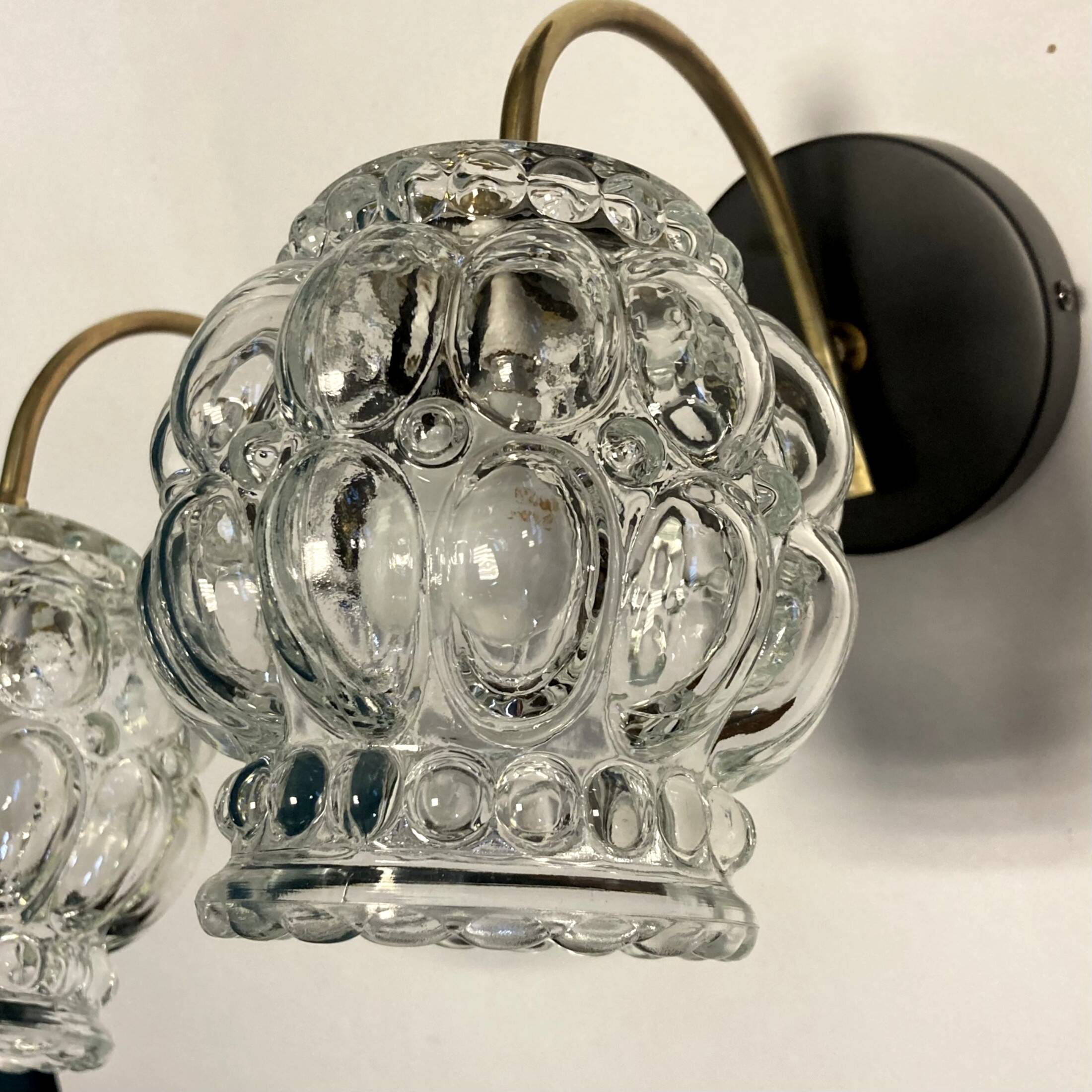 Pair of swan neck wall lights brass globe glass bubble vintage decoration